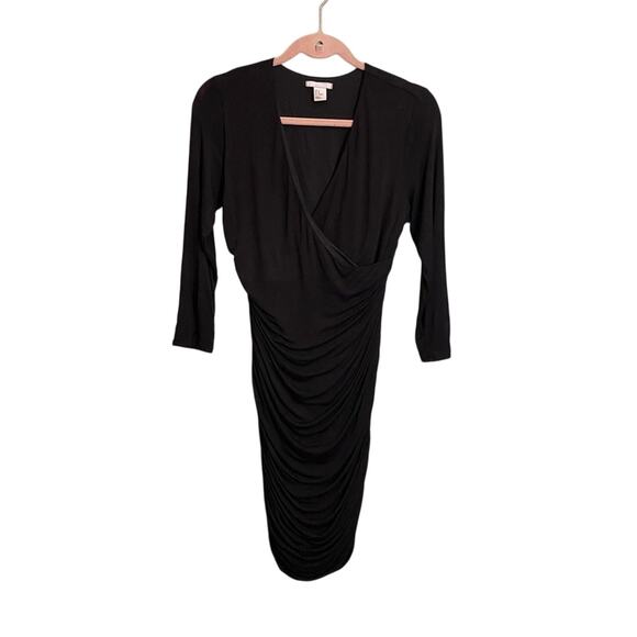 H&M Women's Black Long Sleeve Form Fitting Ruched Dress Size Medium - Picture 1 of 13